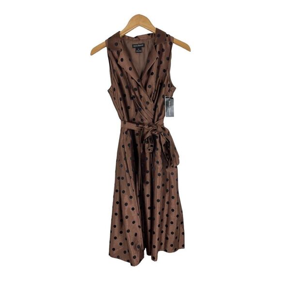 Jessica Howard Pretty Woman Fit & Flare Polka Dot Midi Dress 8P Cocktail Brown - Picture 11 of 11
